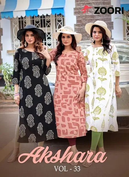 Akshara Vol 33 By Zoori Heavy Rayon Embroidary Work Wholesale Kurti In Surat